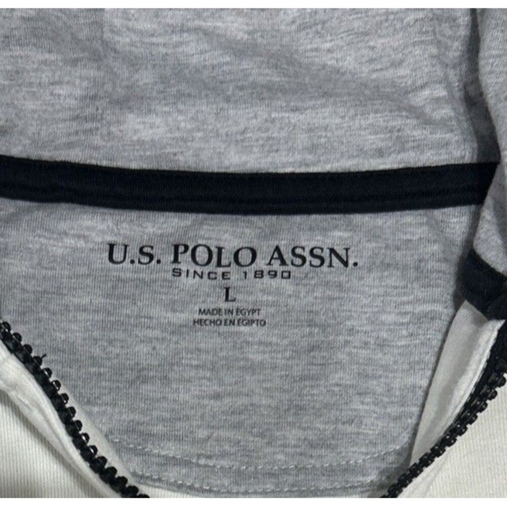 US Polo Assn Men's Large Off-White 1/4 Zip Hoodie Pullover Sweatshirt Pony - Picture 3 of 6